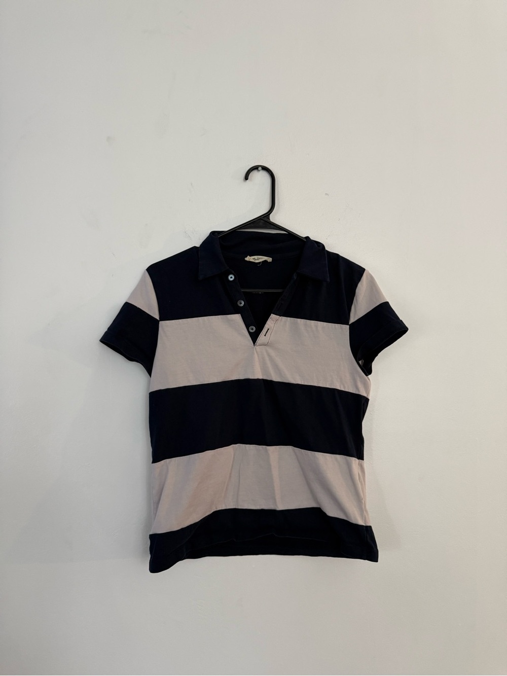 Navy and White Striped Polo Shirt